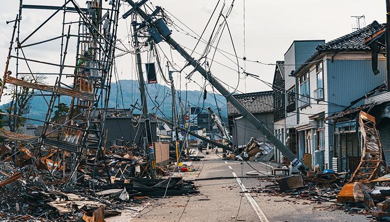 DICTが出場した令和6年能登半島地震で焦土と化した町並み